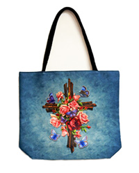 Cross with Roses Jute Bag